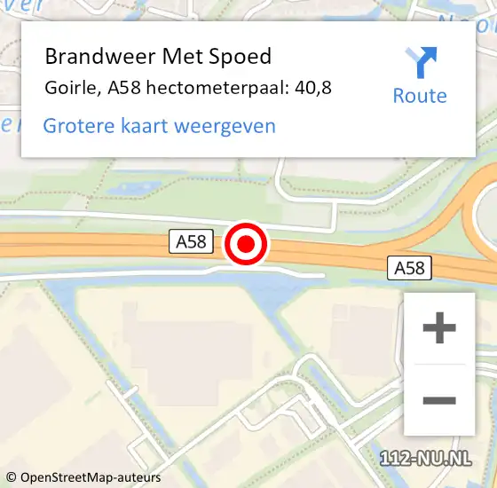 Locatie op kaart van de 112 melding: Brandweer Met Spoed Naar Goirle, A58 hectometerpaal: 40,8 op 2 augustus 2022 11:49