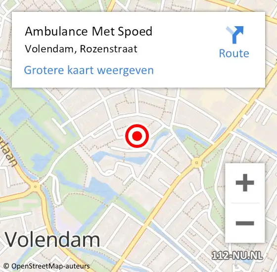 Locatie op kaart van de 112 melding: Ambulance Met Spoed Naar Volendam, Rozenstraat op 2 augustus 2022 12:02