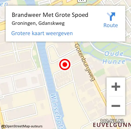 Locatie op kaart van de 112 melding: Brandweer Met Grote Spoed Naar Groningen, Gdanskweg op 2 augustus 2022 12:05