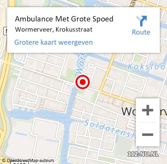 Locatie op kaart van de 112 melding: Ambulance Met Grote Spoed Naar Wormerveer, Krokusstraat op 2 augustus 2022 12:33
