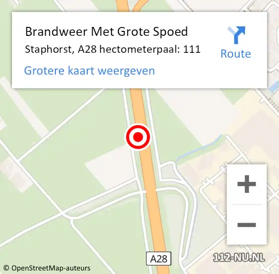 Locatie op kaart van de 112 melding: Brandweer Met Grote Spoed Naar Staphorst, A28 hectometerpaal: 111 op 2 augustus 2022 12:49