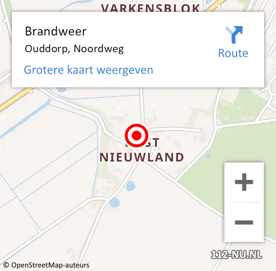 Locatie op kaart van de 112 melding: Brandweer Ouddorp, Noordweg op 2 augustus 2022 12:50