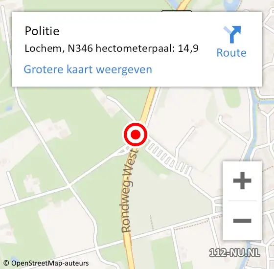 Locatie op kaart van de 112 melding: Politie Lochem, N346 hectometerpaal: 14,9 op 2 augustus 2022 12:55