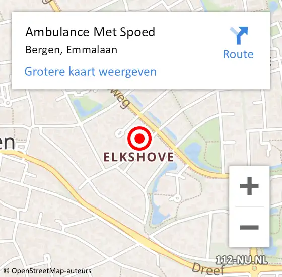 Locatie op kaart van de 112 melding: Ambulance Met Spoed Naar Bergen, Emmalaan op 2 augustus 2022 13:02