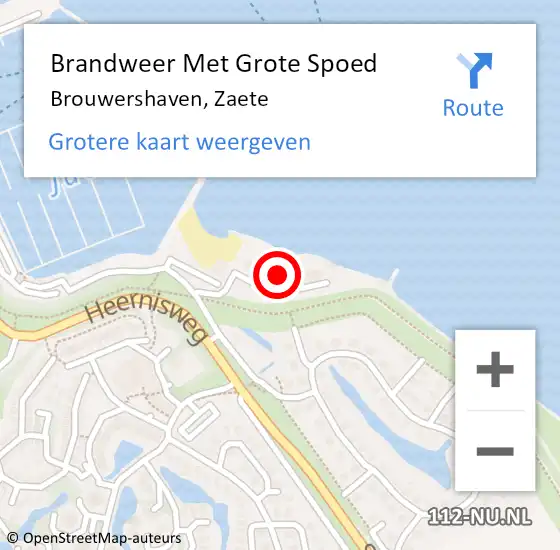 Locatie op kaart van de 112 melding: Brandweer Met Grote Spoed Naar Brouwershaven, Zaete op 2 augustus 2022 13:04