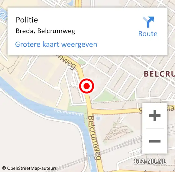 Locatie op kaart van de 112 melding: Politie Breda, Belcrumweg op 2 augustus 2022 13:18