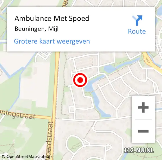 Locatie op kaart van de 112 melding: Ambulance Met Spoed Naar Beuningen, Mijl op 2 augustus 2022 13:19