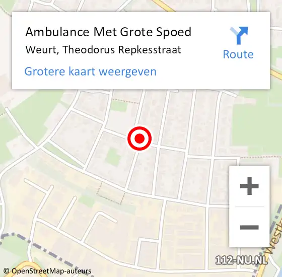 Locatie op kaart van de 112 melding: Ambulance Met Grote Spoed Naar Weurt, Theodorus Repkesstraat op 2 augustus 2022 13:54