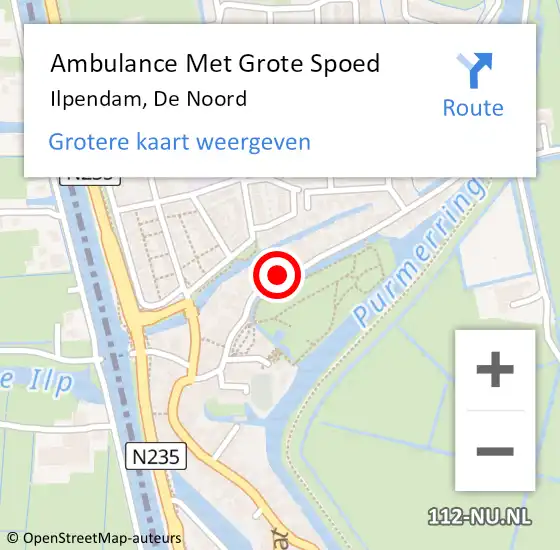 Locatie op kaart van de 112 melding: Ambulance Met Grote Spoed Naar Ilpendam, De Noord op 2 augustus 2022 13:55