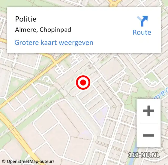 Locatie op kaart van de 112 melding: Politie Almere, Chopinpad op 2 augustus 2022 14:08