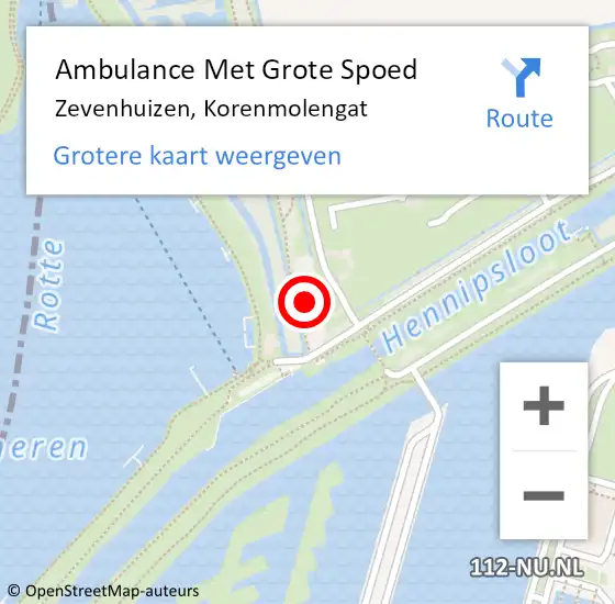 Locatie op kaart van de 112 melding: Ambulance Met Grote Spoed Naar Zevenhuizen, Korenmolengat op 2 augustus 2022 14:35