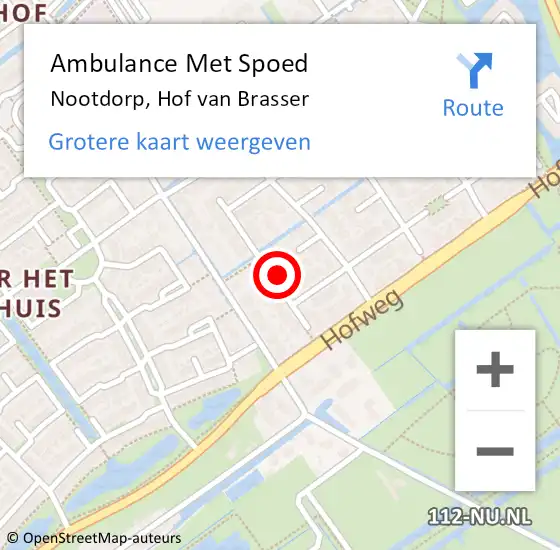 Locatie op kaart van de 112 melding: Ambulance Met Spoed Naar Nootdorp, Hof van Brasser op 2 augustus 2022 14:49