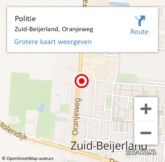 Locatie op kaart van de 112 melding: Politie Zuid-Beijerland, Oranjeweg op 2 augustus 2022 14:51