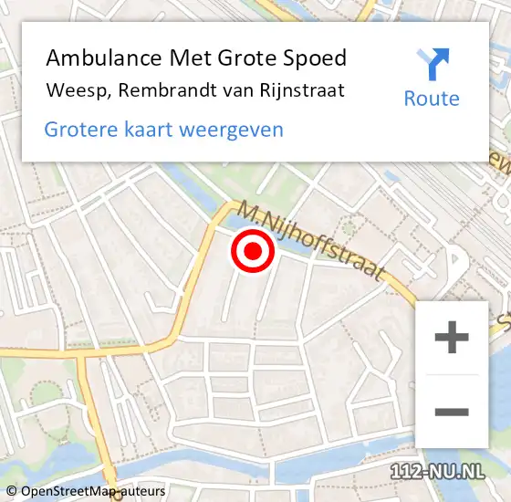 Locatie op kaart van de 112 melding: Ambulance Met Grote Spoed Naar Weesp, Rembrandt van Rijnstraat op 2 augustus 2022 15:01