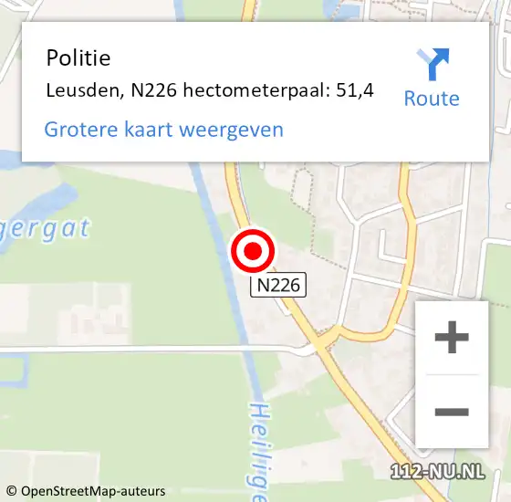 Locatie op kaart van de 112 melding: Politie Leusden, N226 hectometerpaal: 51,4 op 2 augustus 2022 15:15