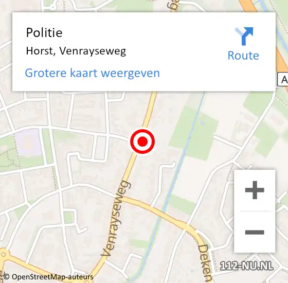 Locatie op kaart van de 112 melding: Politie Horst, Venrayseweg op 2 augustus 2022 15:58