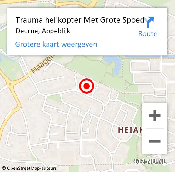 Locatie op kaart van de 112 melding: Trauma helikopter Met Grote Spoed Naar Deurne, Appeldijk op 2 augustus 2022 16:22