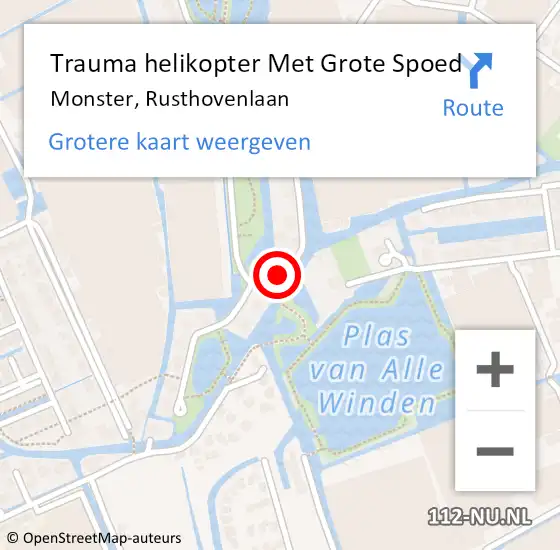 Locatie op kaart van de 112 melding: Trauma helikopter Met Grote Spoed Naar Monster, Rusthovenlaan op 2 augustus 2022 16:32