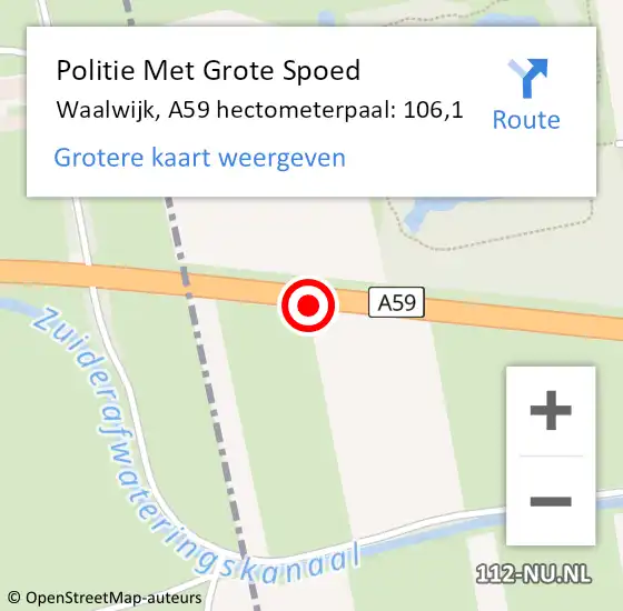 Locatie op kaart van de 112 melding: Politie Met Grote Spoed Naar Waalwijk, A59 hectometerpaal: 106,1 op 2 augustus 2022 16:50