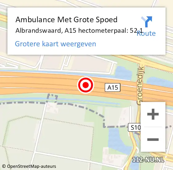 Locatie op kaart van de 112 melding: Ambulance Met Grote Spoed Naar Albrandswaard, A15 hectometerpaal: 52,1 op 2 augustus 2022 16:53