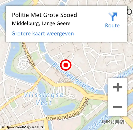 Locatie op kaart van de 112 melding: Politie Met Grote Spoed Naar Middelburg, Lange Geere op 2 augustus 2022 16:56