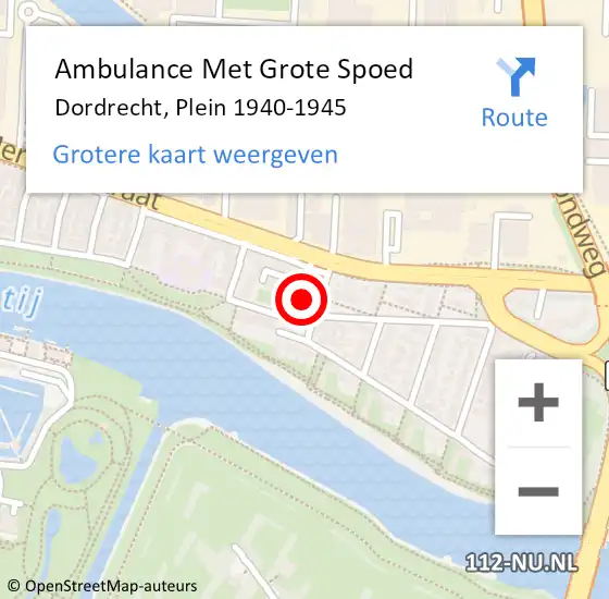 Locatie op kaart van de 112 melding: Ambulance Met Grote Spoed Naar Dordrecht, Plein 1940-1945 op 2 augustus 2022 17:05