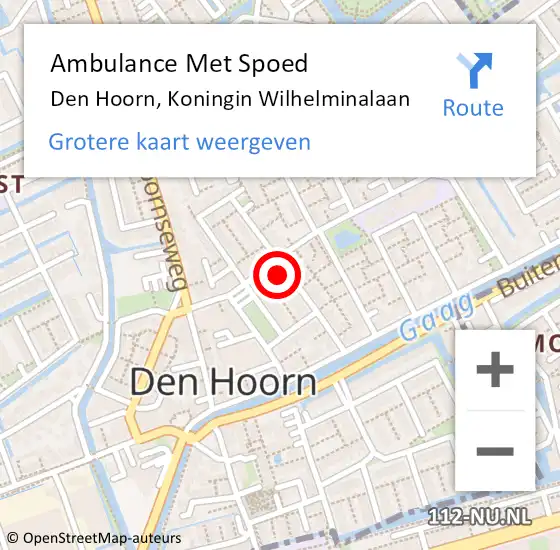 Locatie op kaart van de 112 melding: Ambulance Met Spoed Naar Den Hoorn, Koningin Wilhelminalaan op 2 augustus 2022 17:07