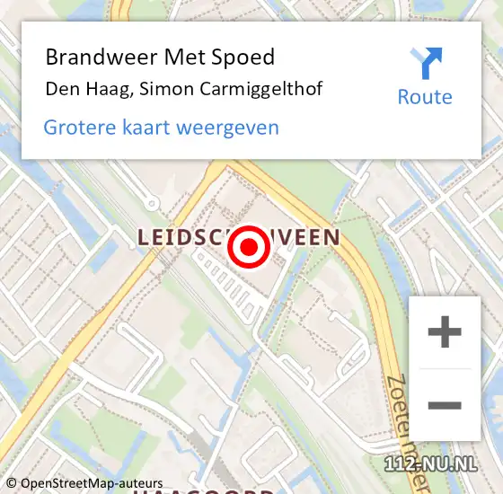 Locatie op kaart van de 112 melding: Brandweer Met Spoed Naar Den Haag, Simon Carmiggelthof op 2 augustus 2022 17:20