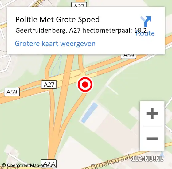 Locatie op kaart van de 112 melding: Politie Met Grote Spoed Naar Geertruidenberg, A27 hectometerpaal: 18,2 op 2 augustus 2022 17:25