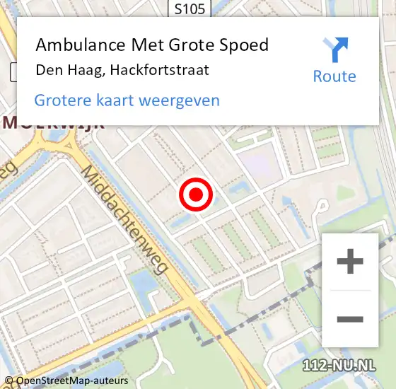 Locatie op kaart van de 112 melding: Ambulance Met Grote Spoed Naar Den Haag, Hackfortstraat op 2 augustus 2022 17:47