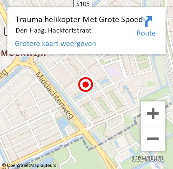 Locatie op kaart van de 112 melding: Trauma helikopter Met Grote Spoed Naar Den Haag, Hackfortstraat op 2 augustus 2022 17:48