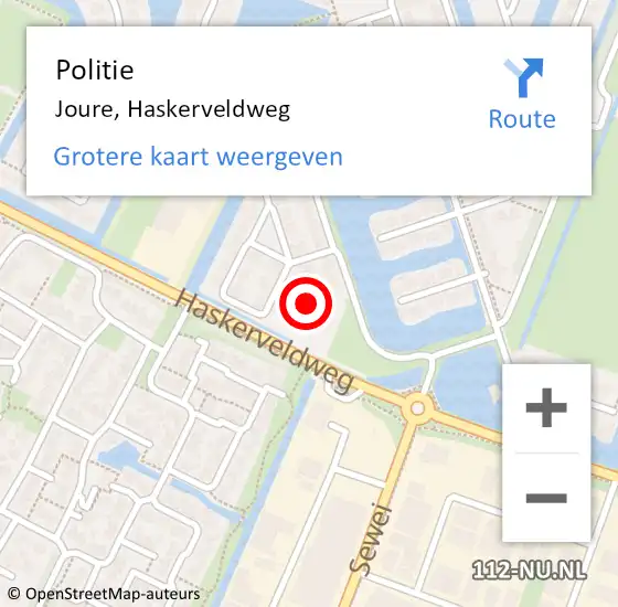 Locatie op kaart van de 112 melding: Politie Joure, Haskerveldweg op 2 augustus 2022 18:18