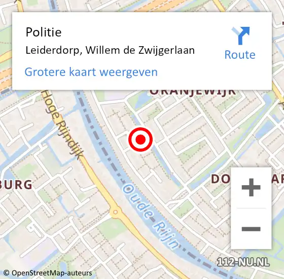 Locatie op kaart van de 112 melding: Politie Leiderdorp, Willem de Zwijgerlaan op 2 augustus 2022 18:37