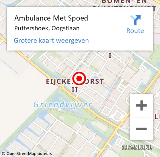 Locatie op kaart van de 112 melding: Ambulance Met Spoed Naar Puttershoek, Oogstlaan op 2 augustus 2022 18:50