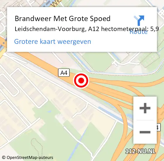 Locatie op kaart van de 112 melding: Brandweer Met Grote Spoed Naar Den Haag, A12 hectometerpaal: 5,9 op 2 augustus 2022 19:41