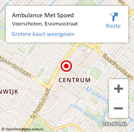 Locatie op kaart van de 112 melding: Ambulance Met Spoed Naar Voorschoten, Erasmusstraat op 2 augustus 2022 20:27