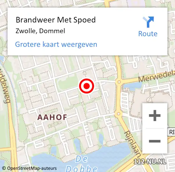 Locatie op kaart van de 112 melding: Brandweer Met Spoed Naar Zwolle, Dommel op 2 augustus 2022 20:28