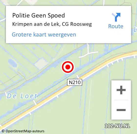Locatie op kaart van de 112 melding: Politie Geen Spoed Naar Krimpen aan de Lek, CG Roosweg op 2 augustus 2022 20:58