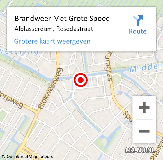 Locatie op kaart van de 112 melding: Brandweer Met Grote Spoed Naar Alblasserdam, Resedastraat op 2 augustus 2022 21:07