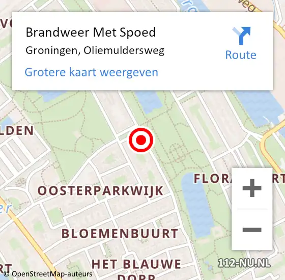 Locatie op kaart van de 112 melding: Brandweer Met Spoed Naar Groningen, Oliemuldersweg op 2 augustus 2022 21:11