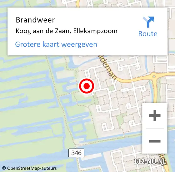 Locatie op kaart van de 112 melding: Brandweer Koog aan de Zaan, Ellekampzoom op 2 augustus 2022 21:22