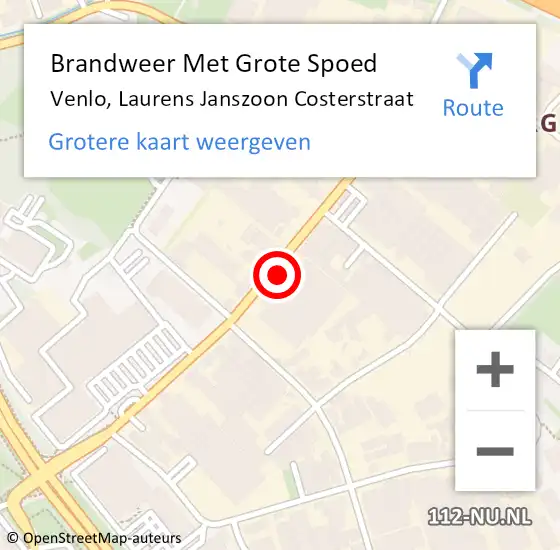 Locatie op kaart van de 112 melding: Brandweer Met Grote Spoed Naar Venlo, Laurens Janszoon Costerstraat op 2 augustus 2022 21:26