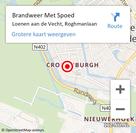 Locatie op kaart van de 112 melding: Brandweer Met Spoed Naar Loenen aan de Vecht, Roghmanlaan op 2 augustus 2022 21:39