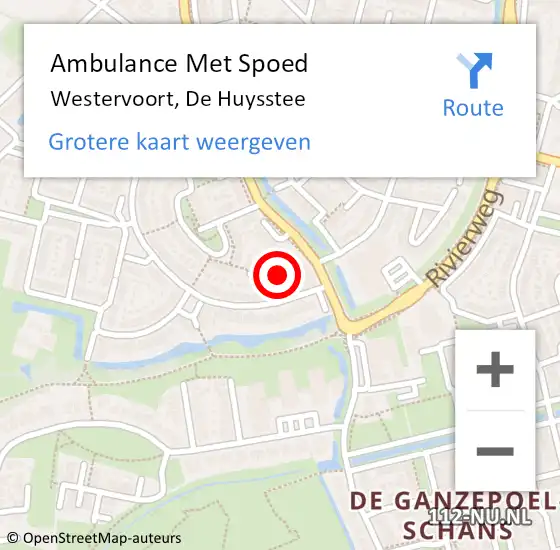 Locatie op kaart van de 112 melding: Ambulance Met Spoed Naar Westervoort, De Huysstee op 2 augustus 2022 21:57