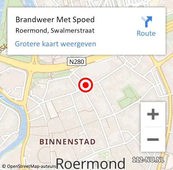 Locatie op kaart van de 112 melding: Brandweer Met Spoed Naar Roermond, Swalmerstraat op 2 augustus 2022 22:00