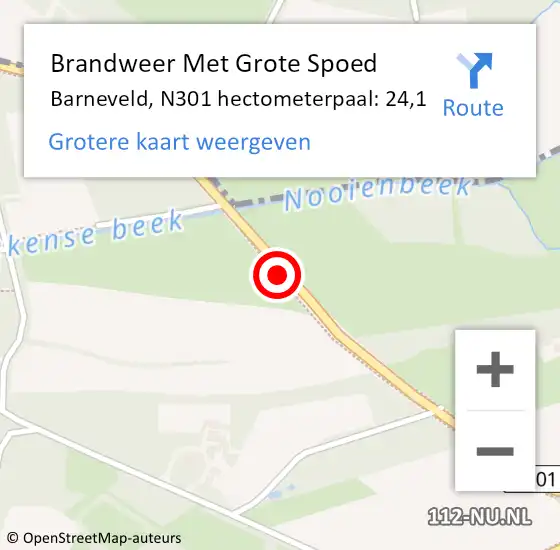 Locatie op kaart van de 112 melding: Brandweer Met Grote Spoed Naar Barneveld, N301 hectometerpaal: 24,1 op 2 augustus 2022 22:40