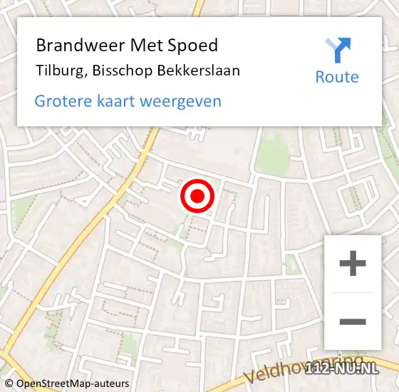 Locatie op kaart van de 112 melding: Brandweer Met Spoed Naar Tilburg, Bisschop Bekkerslaan op 2 augustus 2022 23:50