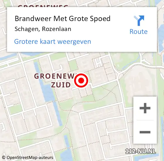 Locatie op kaart van de 112 melding: Brandweer Met Grote Spoed Naar Schagen, Rozenlaan op 3 augustus 2022 02:36