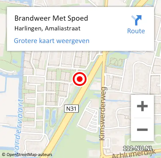 Locatie op kaart van de 112 melding: Brandweer Met Spoed Naar Harlingen, Amaliastraat op 3 augustus 2022 03:40