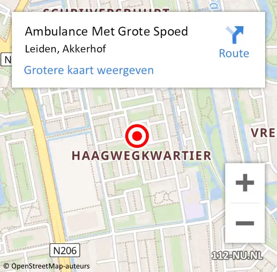 Locatie op kaart van de 112 melding: Ambulance Met Grote Spoed Naar Leiden, Akkerhof op 3 augustus 2022 05:47